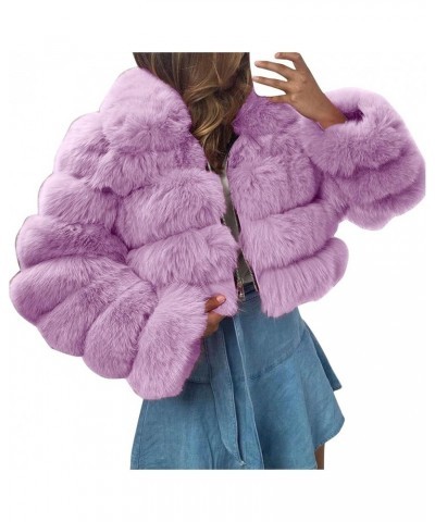 Fur Coats for Women Faux Plus Size Fleece Jackets Chunky Fuzzy Overcoats Thick Warm Winter Cardigan with Pockets Purple $25.9...