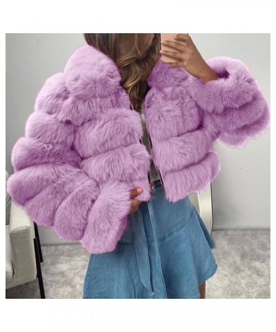 Fur Coats for Women Faux Plus Size Fleece Jackets Chunky Fuzzy Overcoats Thick Warm Winter Cardigan with Pockets Purple $25.9...