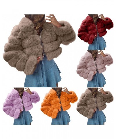 Fur Coats for Women Faux Plus Size Fleece Jackets Chunky Fuzzy Overcoats Thick Warm Winter Cardigan with Pockets Purple $25.9...