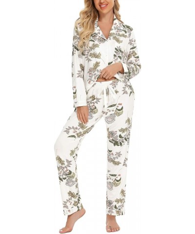 Pajamas Women's Long Sleeve Sleepwear Button Down Pj Sets Soft Loungewear Pajama Set for Women S-XXL White Flower $19.14 Slee...