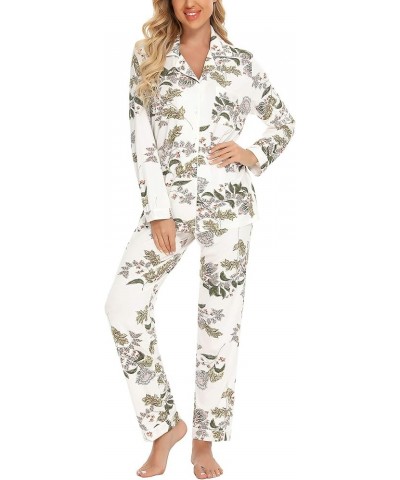 Pajamas Women's Long Sleeve Sleepwear Button Down Pj Sets Soft Loungewear Pajama Set for Women S-XXL White Flower $19.14 Slee...