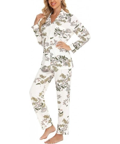 Pajamas Women's Long Sleeve Sleepwear Button Down Pj Sets Soft Loungewear Pajama Set for Women S-XXL White Flower $19.14 Slee...