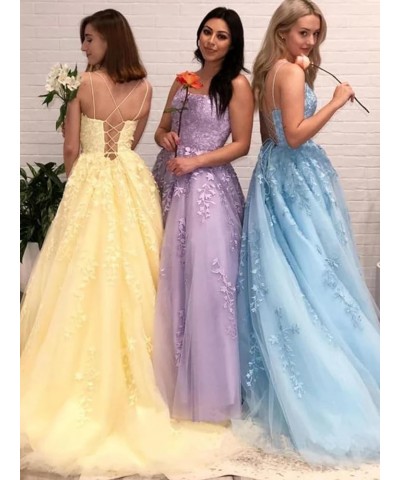 Women's Lace Appliques Prom Dresses Long Spaghetti Strap Ball Gowns Tulle Formal Dress for Party Burgundy $38.95 Dresses