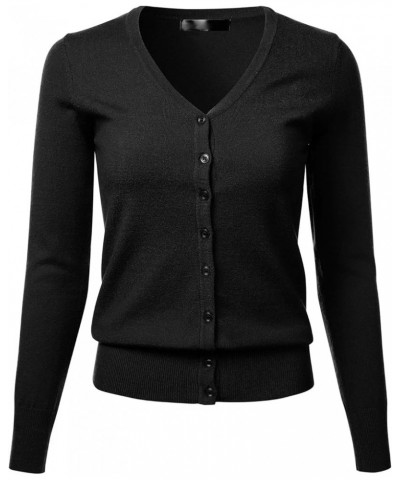 Women's V-Neck Long Sleeve Button Down Soft Knit Cardigan Sweater (S-XL) Fm5178_black $17.69 Sweaters