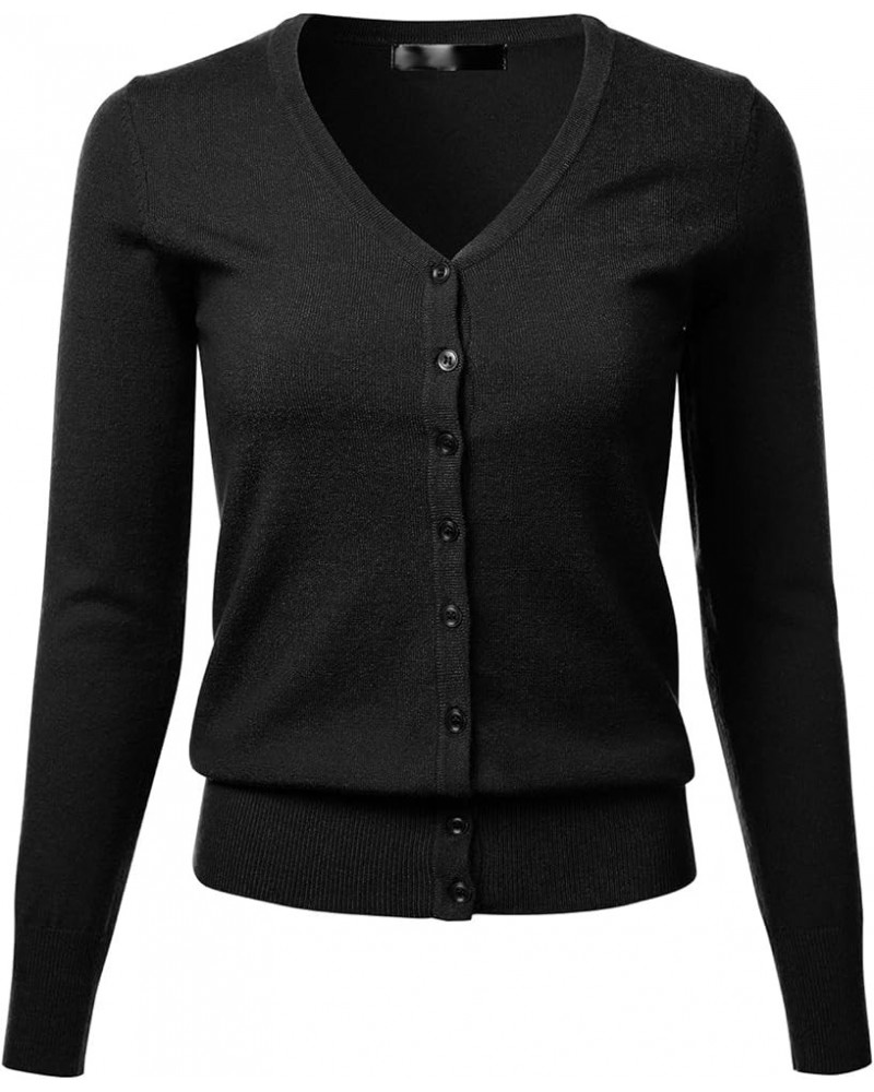 Women's V-Neck Long Sleeve Button Down Soft Knit Cardigan Sweater (S-XL) Fm5178_black $17.69 Sweaters