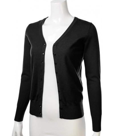 Women's V-Neck Long Sleeve Button Down Soft Knit Cardigan Sweater (S-XL) Fm5178_black $17.69 Sweaters