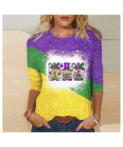 2024 Mardi Gras Shirt for Women Cute Gnomes Mask Feather Graphic 3/4 Sleeve Tunic Tops Color Block Crewneck Blouse 2-purple $...