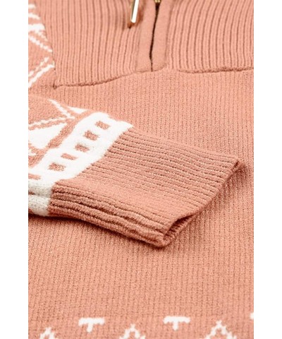 Womens Quarter Zip Pullover Top Casual Long Sleeve Sweatshirt Fall Clothes Knit Western Aztec Sweater Pink $20.68 Sweaters