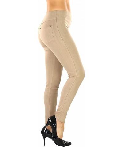 Women's Easy Pull-On Denim Skinny Fit Comfort Stretch Leggings Jeggings Full Length Back Pockets - Taupe $8.64 Leggings