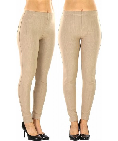 Women's Easy Pull-On Denim Skinny Fit Comfort Stretch Leggings Jeggings Full Length Back Pockets - Taupe $8.64 Leggings