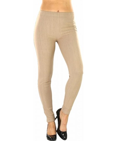 Women's Easy Pull-On Denim Skinny Fit Comfort Stretch Leggings Jeggings Full Length Back Pockets - Taupe $8.64 Leggings