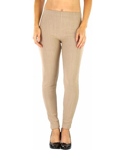 Women's Easy Pull-On Denim Skinny Fit Comfort Stretch Leggings Jeggings Full Length Back Pockets - Taupe $8.64 Leggings