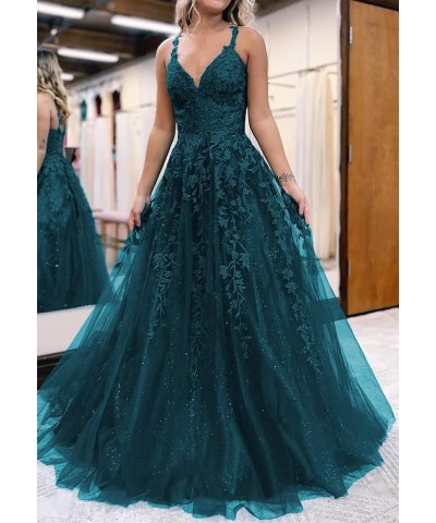 Glitter Tulle Prom Dresses for Women 2024 Lace Appliques Long Ball Gwons with Spaghetti Straps A-Line Evening Dresses Lavende...