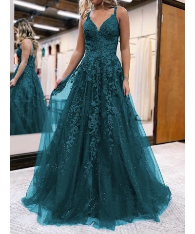 Glitter Tulle Prom Dresses for Women 2024 Lace Appliques Long Ball Gwons with Spaghetti Straps A-Line Evening Dresses Lavende...