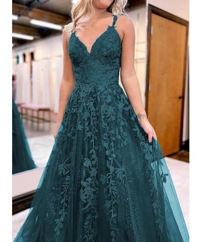 Glitter Tulle Prom Dresses for Women 2024 Lace Appliques Long Ball Gwons with Spaghetti Straps A-Line Evening Dresses Lavende...