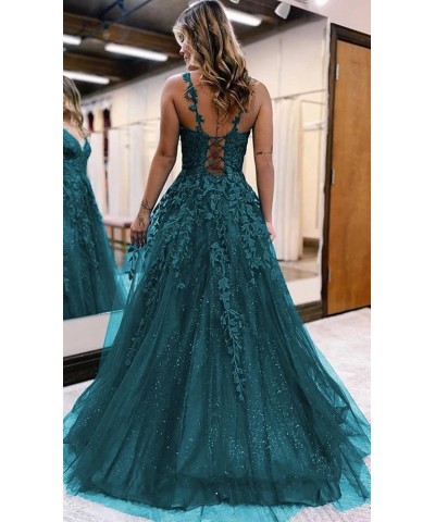 Glitter Tulle Prom Dresses for Women 2024 Lace Appliques Long Ball Gwons with Spaghetti Straps A-Line Evening Dresses Lavende...