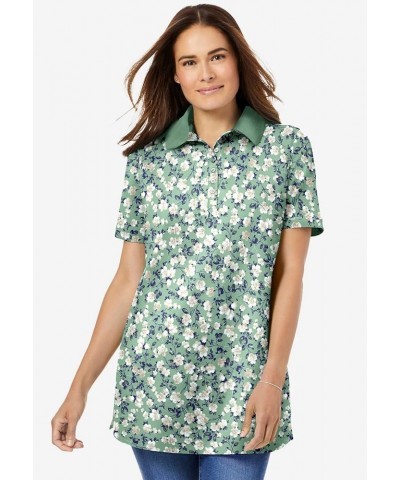 Women's Plus Size Perfect Printed Short-Sleeve Polo Shirt Soft Iris Blossom Vine $23.23 Shirts