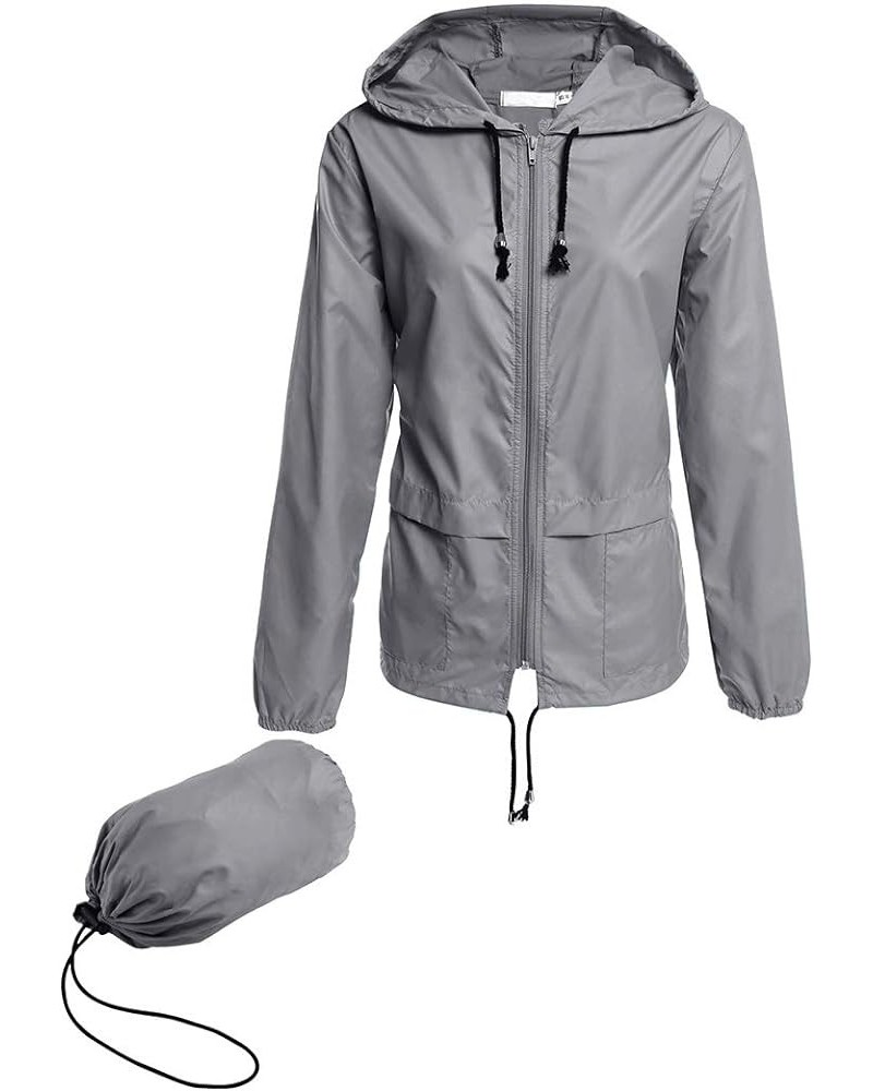 Women's Lightweight Hooded Raincoat Waterproof Packable Active Outdoor Rain Jacket (S-3XL) Gray $17.76 Coats