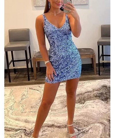 Sequin Mermaid Short Homecoming Dresses with Slit for Teens Spaghetti Straps Backless Graduation Dress for Women HC2 C Gold $...