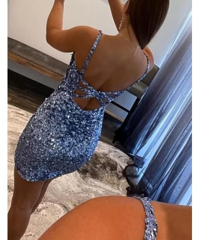 Sequin Mermaid Short Homecoming Dresses with Slit for Teens Spaghetti Straps Backless Graduation Dress for Women HC2 C Gold $...