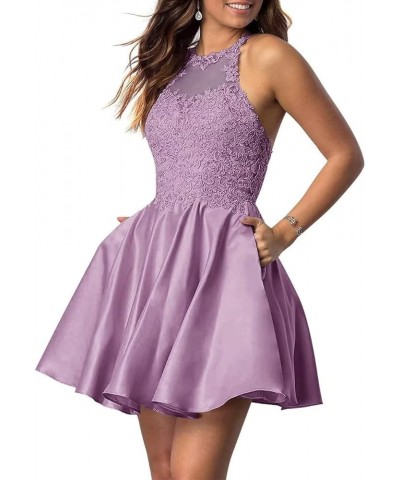 Short Prom Dresses for Juniors Lace Applique Sparkly Beading Halter Homecoming Dress Dusty Purple $31.20 Dresses