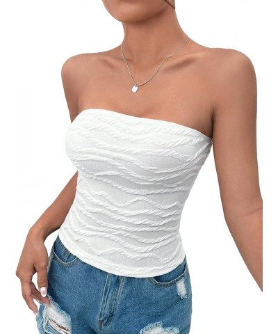 Women's Strapless Bandeau Tube Tops Summer Sleeveless Slim Fit Shirt Top White Tube $11.59 Swimsuits