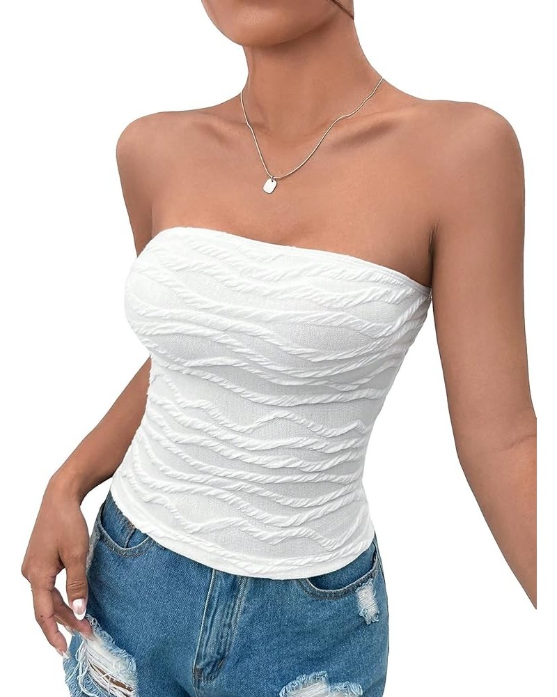 Women's Strapless Bandeau Tube Tops Summer Sleeveless Slim Fit Shirt Top White Tube $11.59 Swimsuits