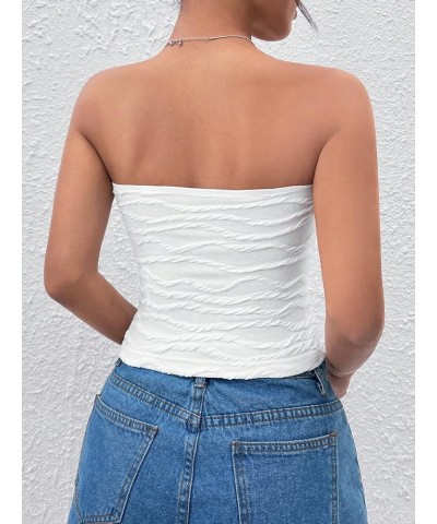 Women's Strapless Bandeau Tube Tops Summer Sleeveless Slim Fit Shirt Top White Tube $11.59 Swimsuits