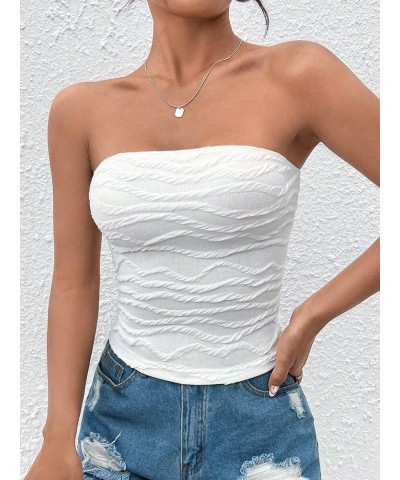 Women's Strapless Bandeau Tube Tops Summer Sleeveless Slim Fit Shirt Top White Tube $11.59 Swimsuits