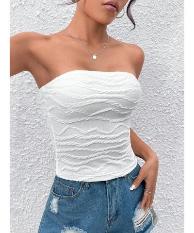 Women's Strapless Bandeau Tube Tops Summer Sleeveless Slim Fit Shirt Top White Tube $11.59 Swimsuits