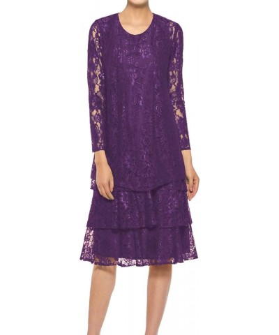 Mother of The Bride Dresses Short Evening Formal Dress Lace Jacket Tiered Women's Dark Purple $49.82 Dresses