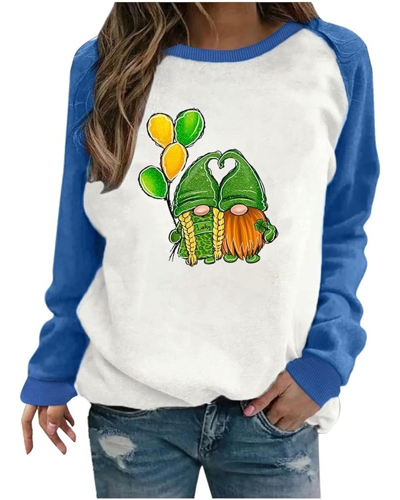 St Patricks Day Shirt Women Womens Casual Long Sleeve Crew Neck Printed Pullover Hoodless Womens Hood Sweaters Blue $10.07 Bl...