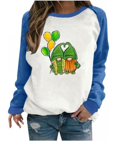 St Patricks Day Shirt Women Womens Casual Long Sleeve Crew Neck Printed Pullover Hoodless Womens Hood Sweaters Blue $10.07 Bl...