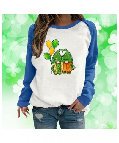 St Patricks Day Shirt Women Womens Casual Long Sleeve Crew Neck Printed Pullover Hoodless Womens Hood Sweaters Blue $10.07 Bl...