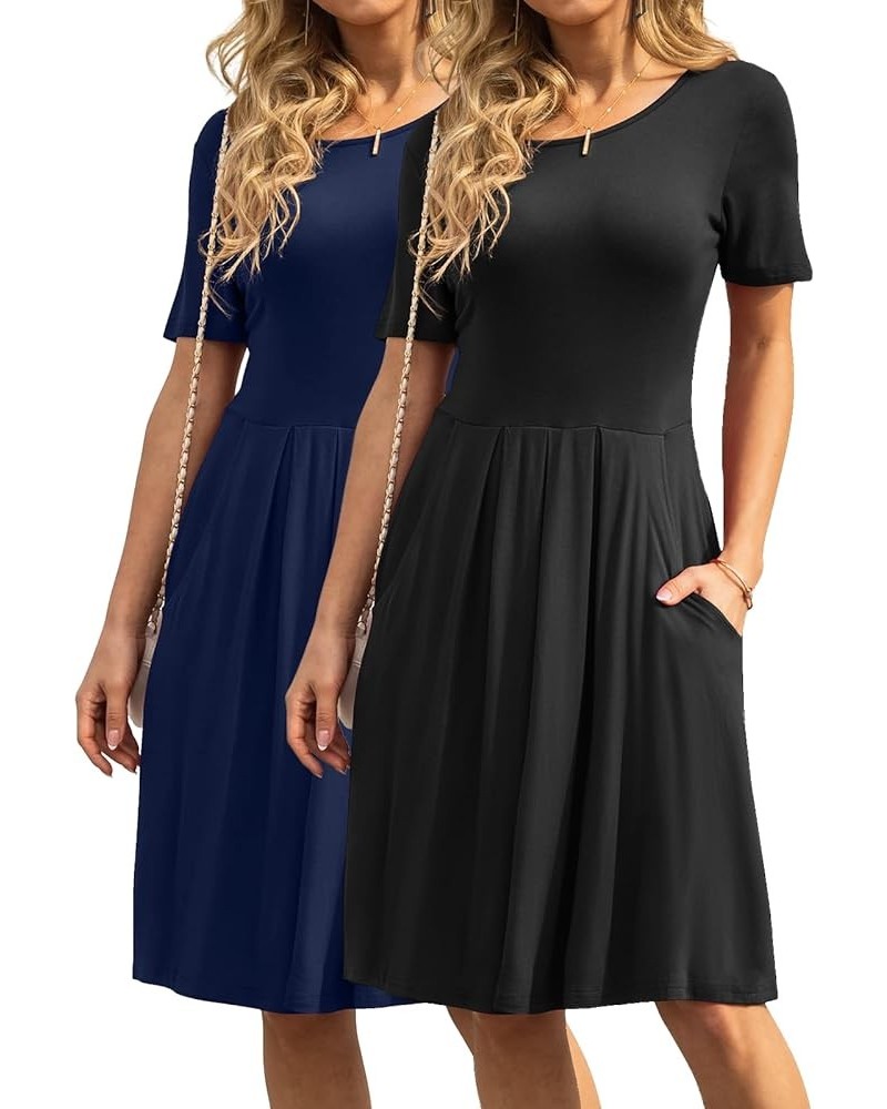 Women's Casual Flowy Pleated Loose Dresses with Pockets Black, Navy Blue $17.84 Dresses