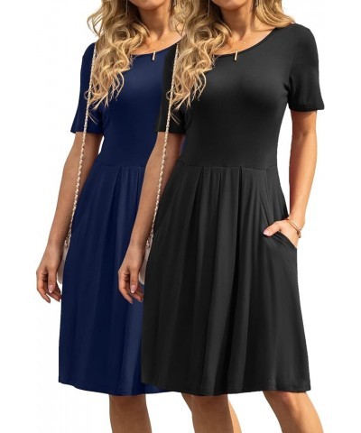 Women's Casual Flowy Pleated Loose Dresses with Pockets Black, Navy Blue $17.84 Dresses