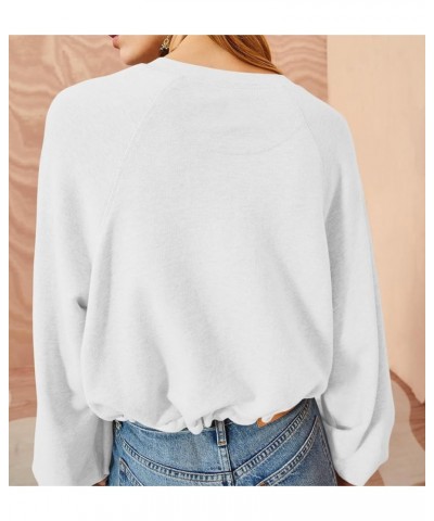 Women's Cropped Pullover Tops V Neck Snap Button Drawstring Long Sleeve Casual T Shirts White $10.79 Hoodies & Sweatshirts