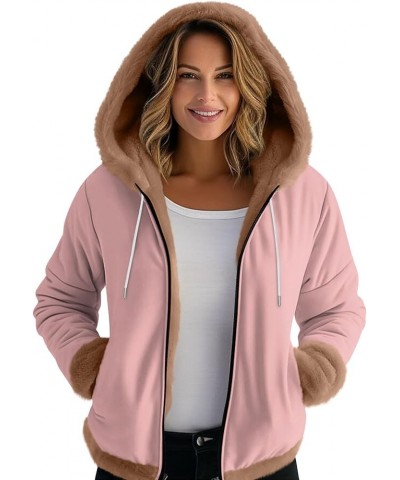 Women's Sueteres Para Mujeres Calientitos Winter Hat Cuffs Edge Velvet Thickened Print Hooded Jacket, M-3XL 3-pink $14.53 Jac...