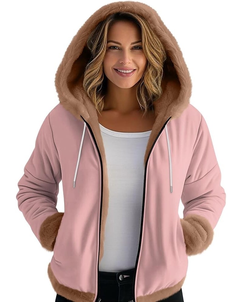 Women's Sueteres Para Mujeres Calientitos Winter Hat Cuffs Edge Velvet Thickened Print Hooded Jacket, M-3XL 3-pink $14.53 Jac...