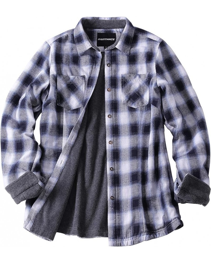 Women's Thermal Fleece Lined Plaid Button Down Flannel Shirt Jacket Blue/White $12.77 Jackets