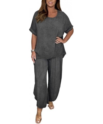 Summer Women's Solid Color Loose Casual Suit (Color : Dark Blue, Size : XXL) X-Large Gray $12.61 Suits