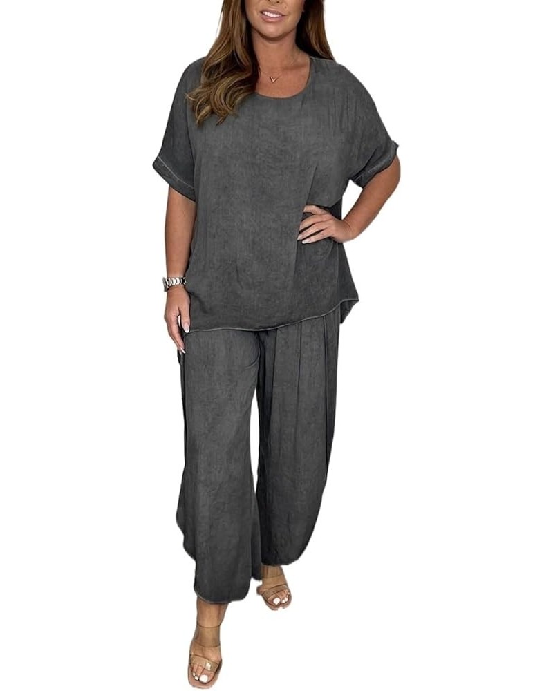 Summer Women's Solid Color Loose Casual Suit (Color : Dark Blue, Size : XXL) X-Large Gray $12.61 Suits