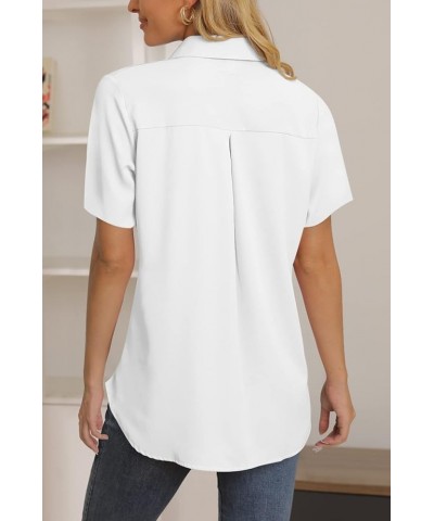 Womens Casual Button Down Shirts V Neck Chiffon Long/Short Sleeve Collared Office Work Blouses Tops with Pocket D-white $14.2...