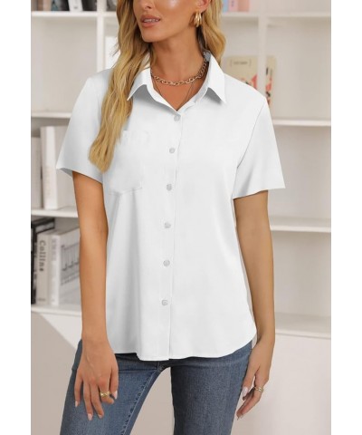 Womens Casual Button Down Shirts V Neck Chiffon Long/Short Sleeve Collared Office Work Blouses Tops with Pocket D-white $14.2...