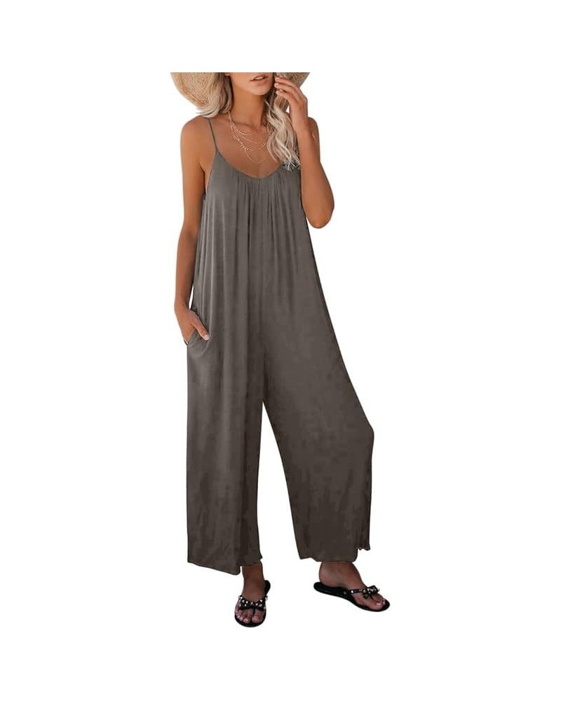 Women's Loose Sleeveless Jumpsuits Adjustable Spaghetti Strap Stretchy Long Pant Romper Jumpsuit with Pockets Gray $13.29 Jum...