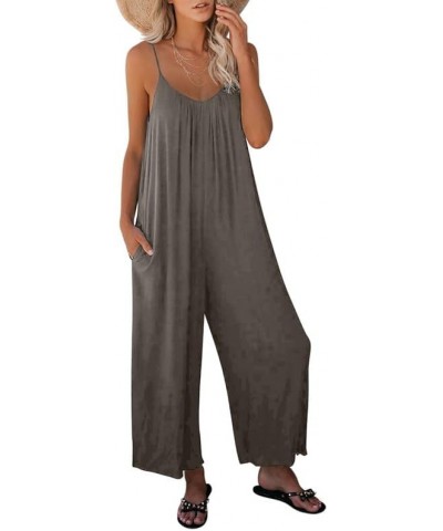 Women's Loose Sleeveless Jumpsuits Adjustable Spaghetti Strap Stretchy Long Pant Romper Jumpsuit with Pockets Gray $13.29 Jum...