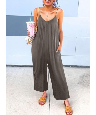 Women's Loose Sleeveless Jumpsuits Adjustable Spaghetti Strap Stretchy Long Pant Romper Jumpsuit with Pockets Gray $13.29 Jum...