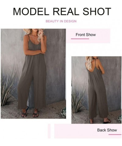 Women's Loose Sleeveless Jumpsuits Adjustable Spaghetti Strap Stretchy Long Pant Romper Jumpsuit with Pockets Gray $13.29 Jum...