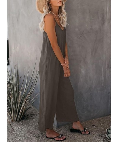 Women's Loose Sleeveless Jumpsuits Adjustable Spaghetti Strap Stretchy Long Pant Romper Jumpsuit with Pockets Gray $13.29 Jum...