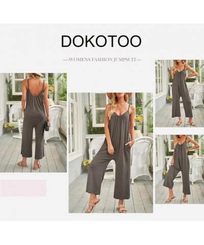 Women's Loose Sleeveless Jumpsuits Adjustable Spaghetti Strap Stretchy Long Pant Romper Jumpsuit with Pockets Gray $13.29 Jum...